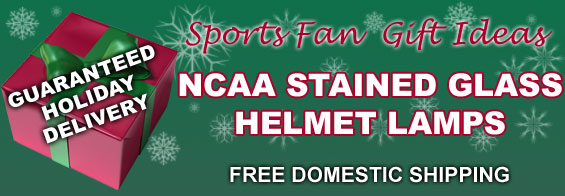 Sports Fan Gift Ideas, NCAA Stained Glass Helmet Lamps, Free Domestic Shipping, Guaranteed Holiday Delivery