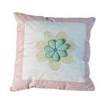 14" Green Flower on Yellow Throw Pillow