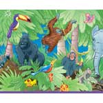 Jungle Animals Blue Wall Border